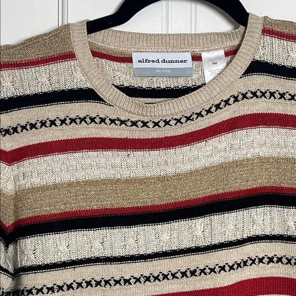Alfred Dunner Fall Tan Rust striped sweater Petite Medium - Picture 2 of 5